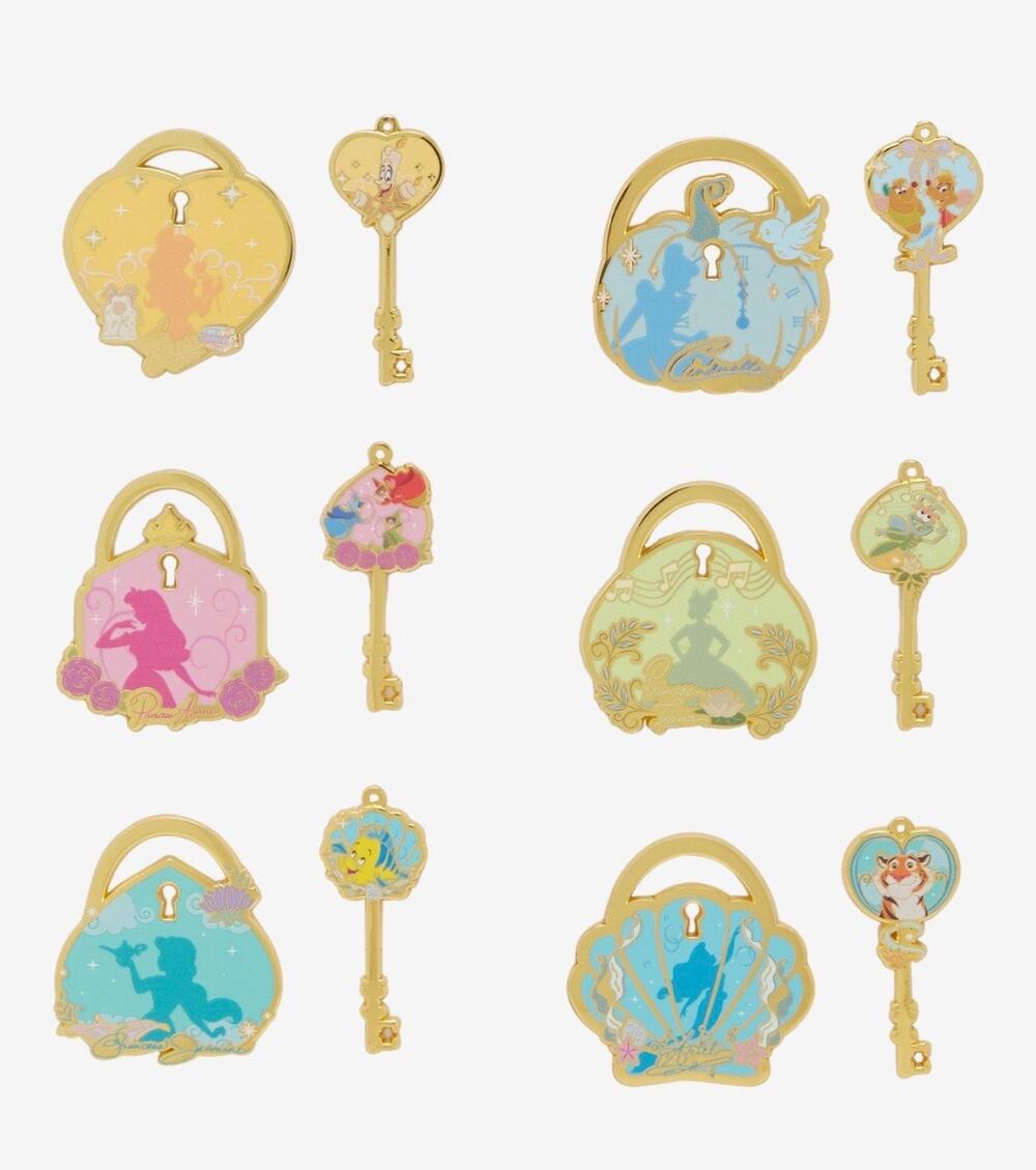 Disney Princess Lock & Key Blind Box Enamel Pin Set BoxLunch Exclusive UNOPENED